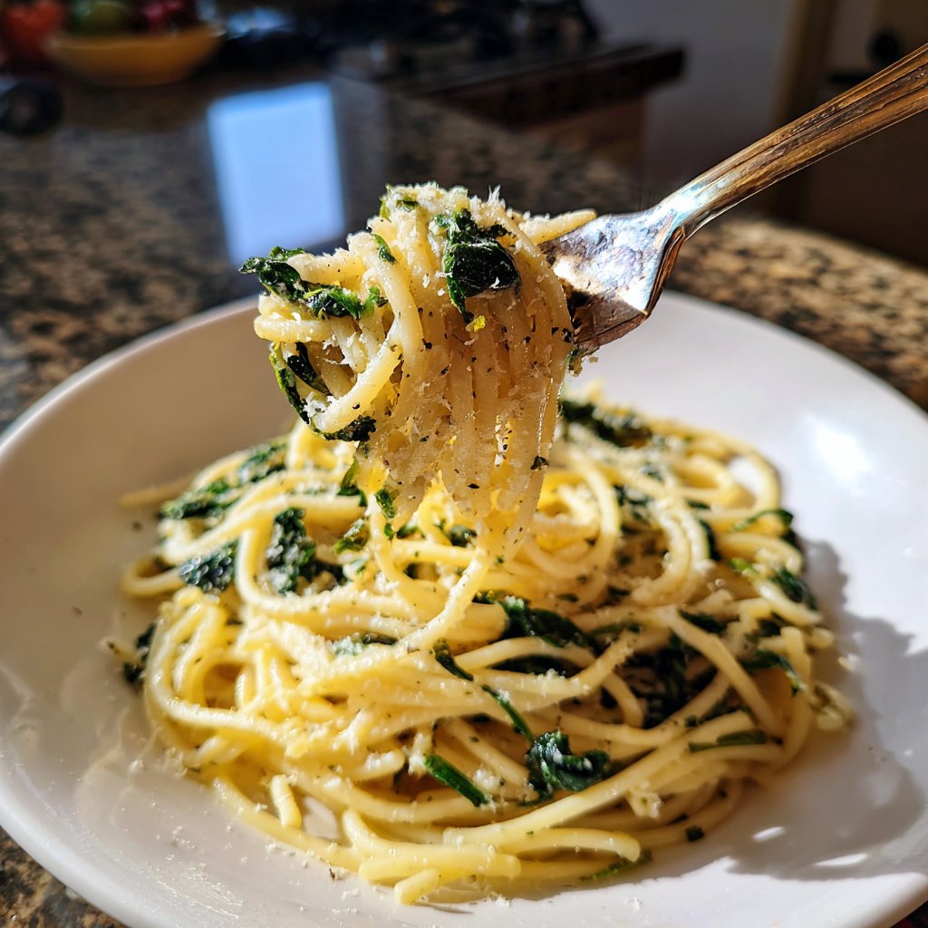 Spaghetti mit Spinat und Knoblauch
