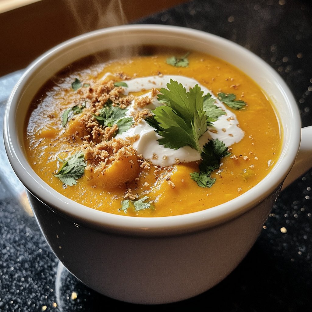 Butternut Kürbissuppe mit Ingwer und Kokos